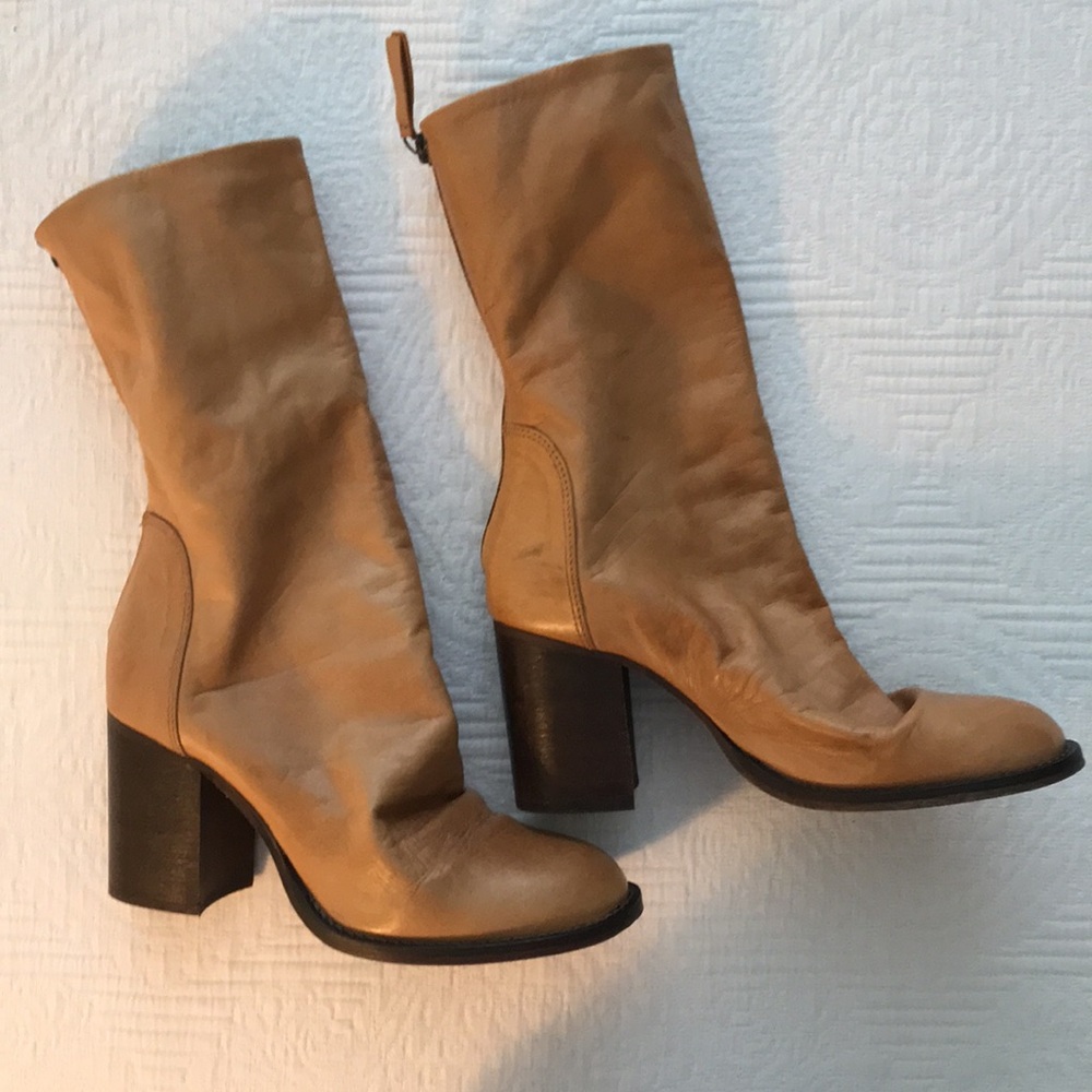 Free People Elle Camel Tan Buttery Leather Boots Bootie Block Heel 8 - Picture 7 of 17